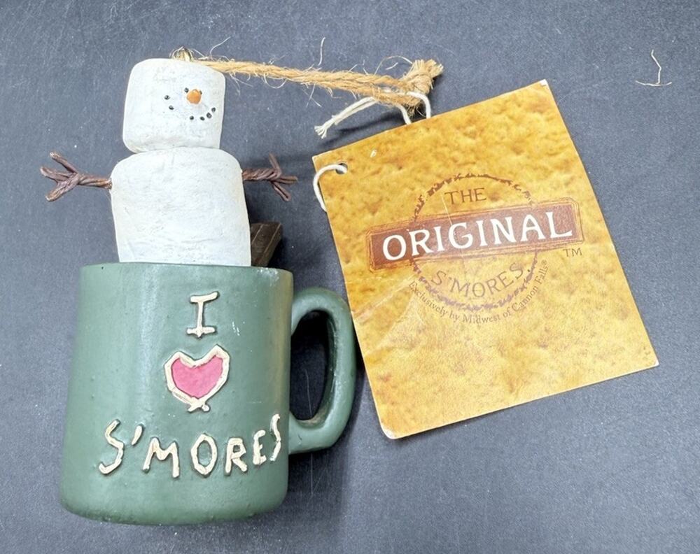 The Original Smores I Love Smores Marshmellow Snowman Green mug Ornament